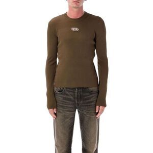 DIESEL Men's Ribbed Knit Crew Neck Long Sleeve Top with Oval Logo Men MILITARY